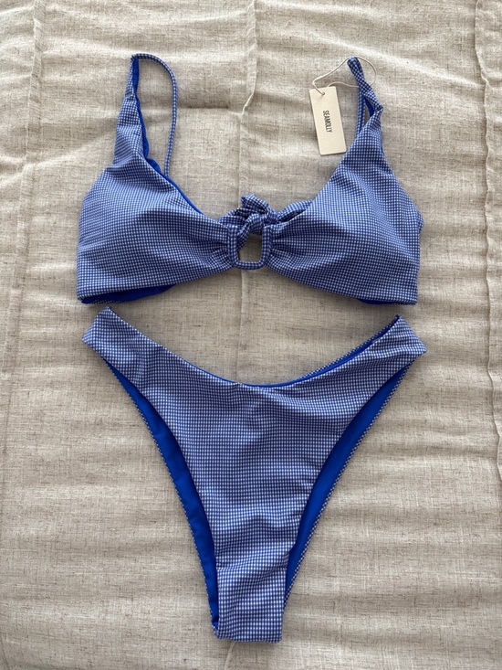 Seamolly Other - Sezane Blue Gingham Ring-Front Bikini Set